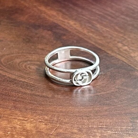 GUCCI Sterling Silver Interlocking G Open Band Ring Size 9 - Picture 8 of 8